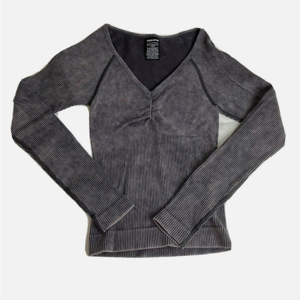 Victorias Secret Pink Active Gray Long Sleeve V Neck Top